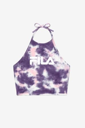 FILA Leah Tie Dye Halter Tank Vests Purple / Pink,Womens Clothing | CA.COLHBQ514